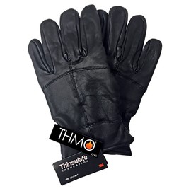 THMO Men's Thinsulate Leather Gloves for Winter Windproof Outdoor Fleece Lining Gloves in Black, black