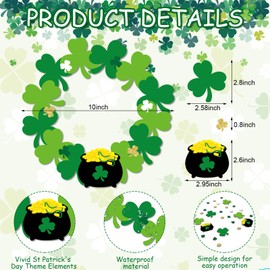 Engrowtic 24 Sets St. Patrick's Day Wreath Crafts Kits Irish Clover Shamrock Wreath Decorating Kit DIY Lucky Shamrock Home Decorations for Kids Classroom Home Activities Fun Party Favors …