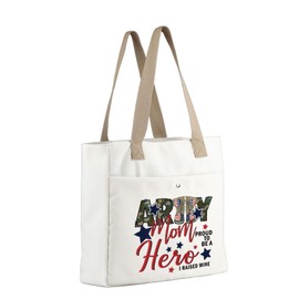 MBMSO Army Mom Gift Tote Bag I Raised My Hero Proud to Be an Army Mom Beach Bag Deployment Gift for Military Mom Shoulder Bag (Army Mom TOTE)