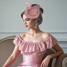 Zinniday Pink Pillbox Fascinators Hats - Girls 2025 Derby Attire Kentucky Hats with Hair Clip, 1920s 50s Tea Party Hat Victoria Headwear for Lady Woman Girl Cocktail Renaissance Masquerade Dress Up