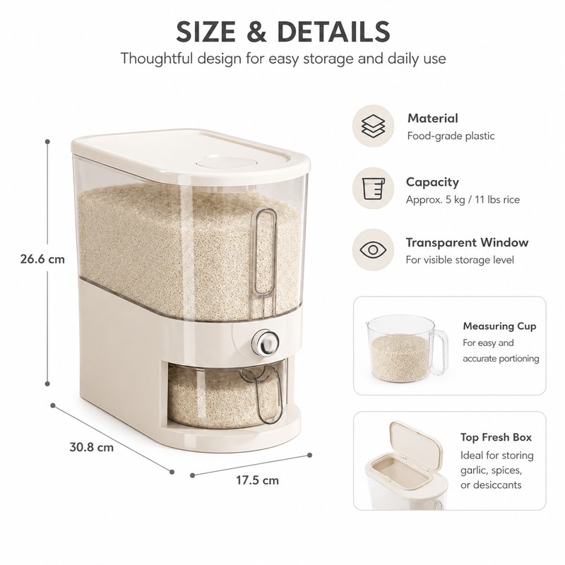 5KG Rice Dispenser for Kitchen Storage – Sealed Dry Food