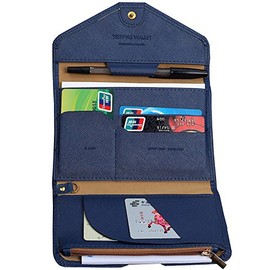 TDA Travel Wallet RFID Blocking Passport Cover Boarding Pass Clutch Card Purse Holder (US Passport Size, Navy Blue)