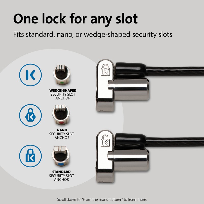 Kensington Universal 3-in-1 Keyed Cable Lock - Twin Lockheads for