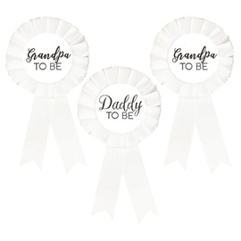 1 Daddy to be Tinplate Badge Pin Neutral, 2 Badges for Grandpa to be - Baby Shower Button New Dad Gifts Gender Reveals Party Baby, White Rosette Button, Grandpa To Be Ribbons, Dad To Be Ribbons.