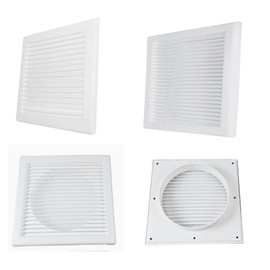 Square White Ventilation Grille with Flyscreen - Round Ø 125mm – 5 inch Rear Spigot - Vent Cover for Bathroom, Kitchen, Wall, Ducting, Louvre Panel - Airflow Louvered Grill. Set by MYPURECORE