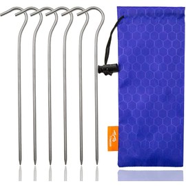 TiTo Titanium Tent Stakes,6Pcs Heavy Duty Camping Tent Pegs with Hook Nail Lightweight Spike Garden Tent Stakes for Hard Ground Hiking Outdoor Christmas Decorations (Titanium 3.0mm)