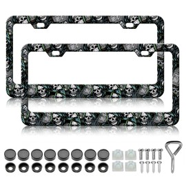 HCSS 2PCS Skulls RIP License Plate Frames, Goth Horror Aluminum Metal License Plate Holder Covers Car Accessory, Rust-Proof Waterproof Car Decorative Tag Frames for Standard US 12x6 Inch