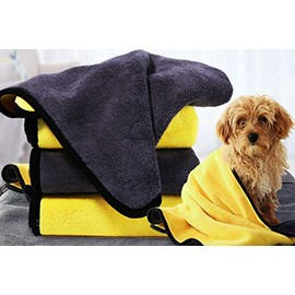 Kwispel Dog Bath Towel - Super Absorbent Microfiber Dog Towel for Small Dogs and Cats, Yellow & Grey 11.8" x 23.6"