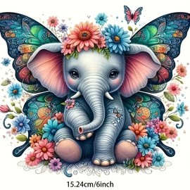 Elephant Vinyl Sticker with Colorful Floral PVC Vinyl Car Decals Stickers Waterproof Self-Adhesive Decals for Cars, Laptops, Trucks, Motorcycles Wall Window Luggage Scratch Cover Door Decor Sticker