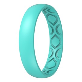 ThunderFit - Alianza de boda de silicona para mujer, transpirable, con ranuras de aireación, 4 mm de ancho, 1.5 mm de grosor, 12 anillos/8 anillos/4 anillos/1 anillo, 1 anillo - verde azulado., 10.5 - 11 (20.6mm)