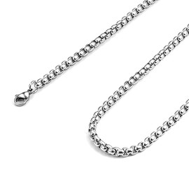 UMtrade Women's Men's Stainless Steel Round Box Chain Link Necklace width 3mm