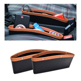 8sanlione 2PCS Car Seat Gap Organizer, PU Car Seat Crevice Storage Box, Auto Car Seat Gap Filler Pocket for Seat Side, Car Interior Accessories Universal for Most Cars (Brown)