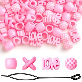 61 PCS Pink Hair Beads for Braids - Cute Heart & Round Shaped Dreadlock Jewelry Beads for Girls, Multi Shape Kids Braiding Hair Accessories and Loc Je