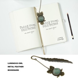 LT Easiyl 2PCS Bookmark Glow in The Dark Owl Bookmark with Feather School Office Stationery Craft Metal Luminous Bookmark Silver Copper