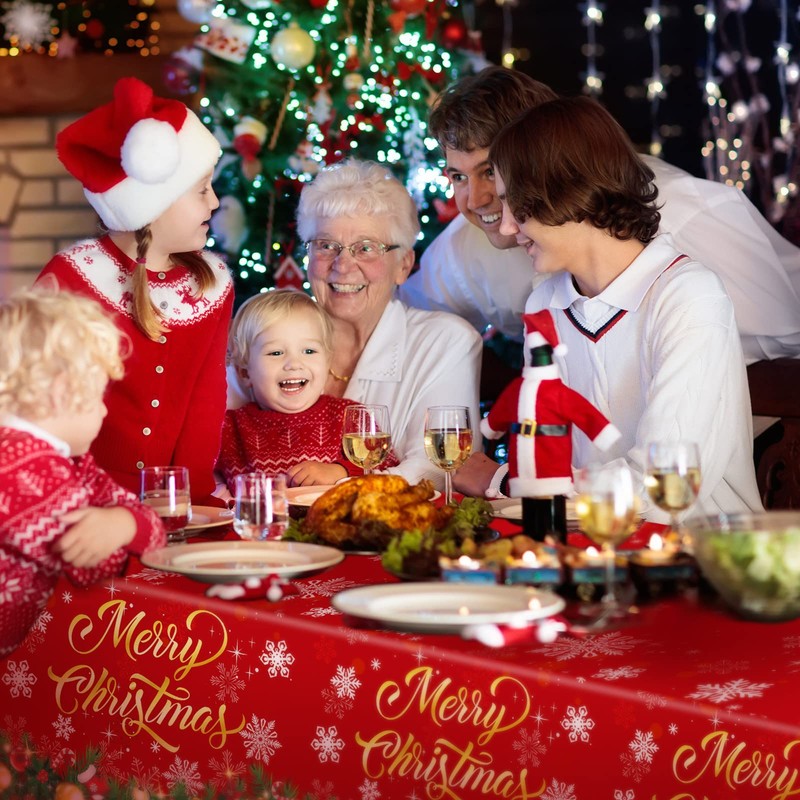 3 Pieces Merry Christmas Tablecloth Christmas Tree Plastic Table Cover