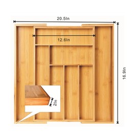 Adjustable Bamboo Drawer Organizer, Expandable Silverware Drawer Organizer, Large Cutlery Tray with Wooden Drawer Dividers for Flatware Organizing Kitchen Utensils Holder (6-8 Slots, Natural)