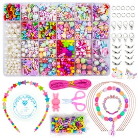 WONDERFORU Children DIY Beads for Jewellery Bracelet Necklaces String Making Kit, Friendship Bracelets Art Craft Kit for Girls Kids Age 3+, 24 Colors