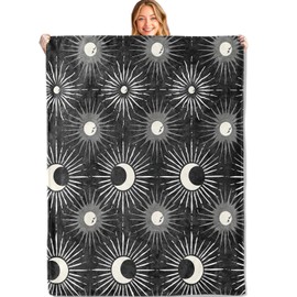 MIEPOS Celestial Moon Phases Throw Blanket - 50x60in,Ultra Soft, Cozy Lightweight Flannel,Chic Black and White Lunar Blankets - Gifts for Women Men,for Couch Office Travel,Home Living Room Decor