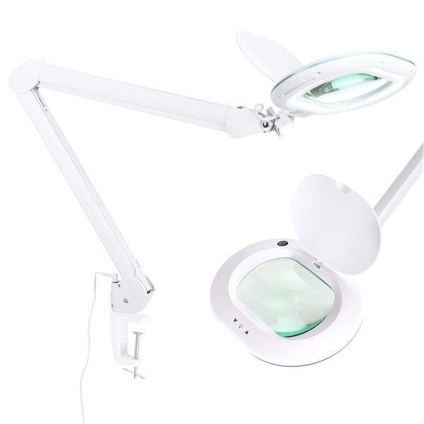 Brightech LightView Pro XL Magnifying Desk Lamp with Clamp, Adjustable Magnifying Glass with LED Light for Crafts, Reading, Close Work, Dimmable Light Magnifier with Wide Glass Lens