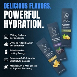 EVOLV Electrolytes Powder Packets – Electrolyte Packets with Palatinose, Sodium & Minerals, Instant Hydration Drink for Recovery, Non-GMO – Hydration Sticks for On-the-Go Use (Pack of 20) - Lemon Lime