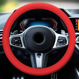 LRITER Car Steering Wheel Cover, Non-Slip Silicone Material, Multiple Color Choices, Universal Auto Parts Steering Wheel Cover, Suitable for Most Cars (Red)
