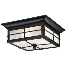 Westinghouse Lighting 6204800 Orwell Two-Light Outdoor Flush-Mount Fixture, Textured Black Finish on Steel with Frosted Seeded Glass