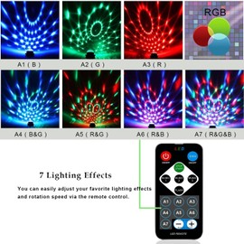 Disco Lights, 360° Rotation Sound Activated Disco Ball Party Lights with Remote Control - 3W RGB Dynamic Light Effect for Kids Birthday, Friends Gathering, Home Disco, Xmas (1)