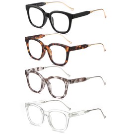 YIOYHVOVY 4 Pack Classic Square Reading Glasses for Women, Blue Light Blocking Readers with Spring Hinge, Oprah Style Retro Trendy (+1.75 Strength)