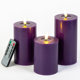 glowiu Purple Flameless Candles Battery Operated with Remote (D3 x H 4" 5" 6") LED Pillar Candles Set of 3 Candles for Home, Festival, Party Decoration of Indoor and Outdoor Events (Purple)