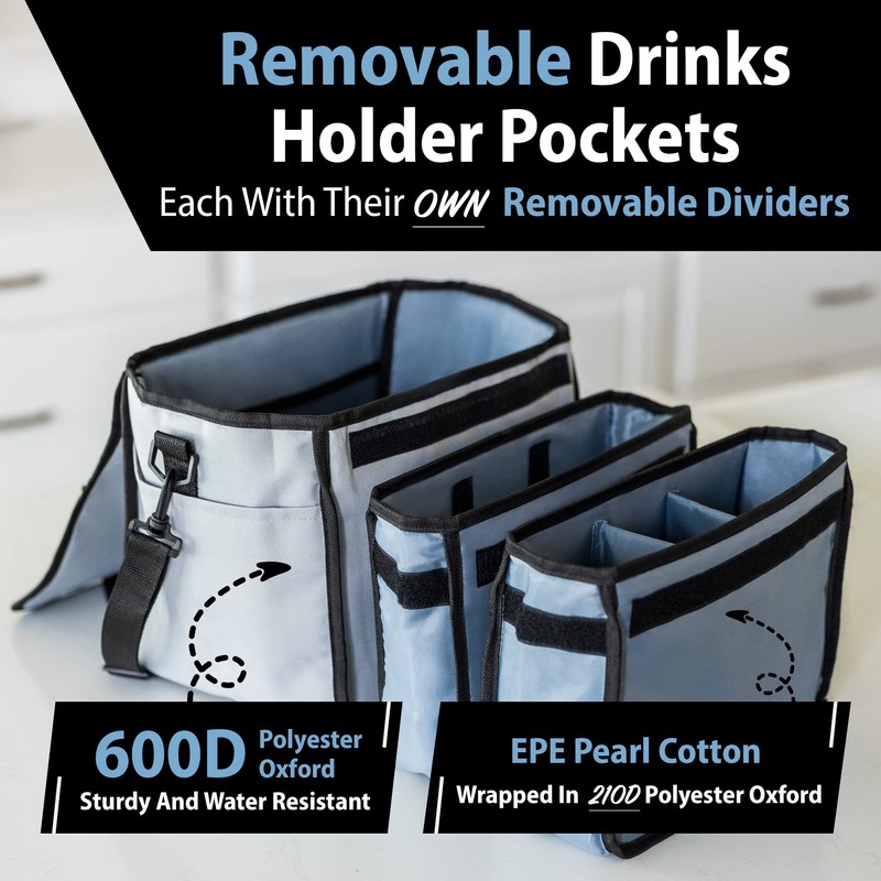 Sleek Space Drinks Carrier with Removable Divider and Velcro Closure,