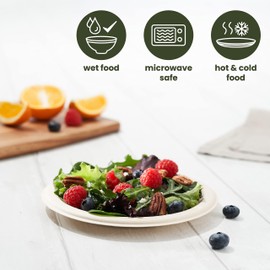 HAAGO Sugarcane Bagasse Disposable Plates for Birthdays, Weddings, Parties - Sturdy, Eco-Friendly, Biodegradable & Compostable (200, 18 cm)