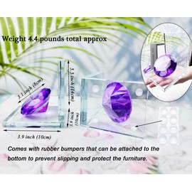 Crystal Bookends Decorative Glass Book Holders Heavy Duty Book Ends with Diamond for Shelf Decor Unique Book Stopper Purple