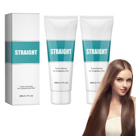 Tkekruh 2 x Hair Straightening Cream 60 ml, Protein Hair Straightening Cream, Deep Hair Treatment for Curly Hair and Dry Hair, Smoothes Frizzy Split Ends, Repair Damaged Hair