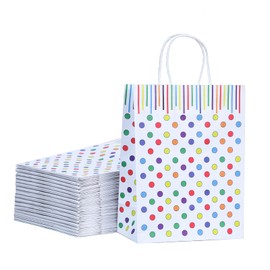 Bekoetoz 40 PCS White Kraft Paper Bags With Handles 12.6 * 9.8 * 4.3 Inch Bulk Gift Bags For Birthdays,Weddings,Baby Showers,Party Favor,Goodie Bags(Large,Dots)