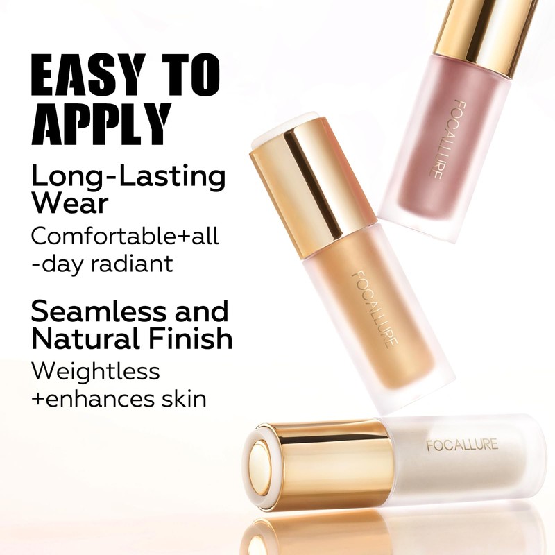 FOCALLURE Shimmer Liquid Highlighter, Smooth Cream Formula and Non-greasy Finish,Delivers