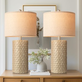 PARTPHONER 23" Modern Ceramic Table Lamp Set of 2, Table Lamps for Living Room, Rustic Farmhouse Bedside Lamps Nightstand lamp for Bedroom, Desk Lamp for End Table Home Decor Beige