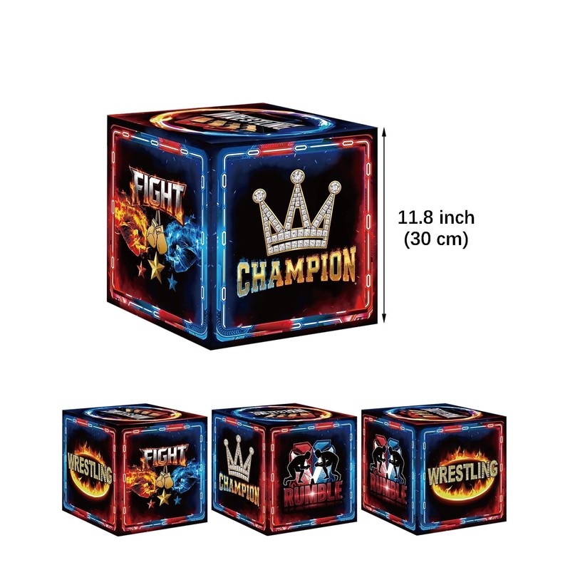 HAPPARTY Wrestling Theme Block Boxes 30x30CM Centerpieces 4PCS for Birthday