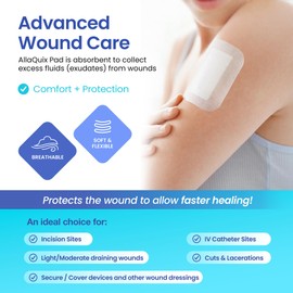 AllaQuix Basic Non-Woven Sterile Gauze Island Dressing - Advanced Wound Care – Medical-Grade Adhesive Gauze Pads (4" x 6" (Box of 50))