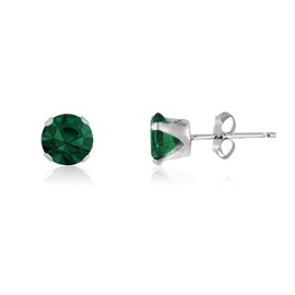5MM Classic Brilliant Round Cut Cubic Zirconia (CZ) Sterling Silver Solitaire Stud Earrings/Ear Studs for Women Ladies Girls - Birthstone Earrings - EMERALD GREEN. 5-EMER