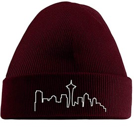Hippowarehouse Seattle Skyline Outline Embroidered Beanie Hat Maroon