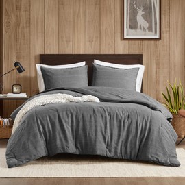 Woolrich King Comforter Set Cotton Stone Washed, Oversized Comforters King Size Bed, All Season Down Alternative Overfilled King Size Comforter, McKenzie, King/Cal King Grey 3 Piece