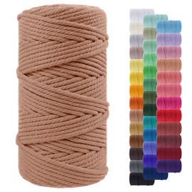 LEREATI Macrame Cord 5mm x 100m, Thick Macrame Rope Yarn Natural Cotton Cord, 4 Strand Twisted Colored Macrame String for Wall Hanging Plant Hanger DIY Crafts Boho Decor (Apricot)