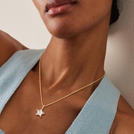 Fettero Diamond Necklaces for Women, Trendy 14K Gold Plated Dainty Choker Necklace Simple Star Pendant CZ Jewelry Gold Necklace for Women