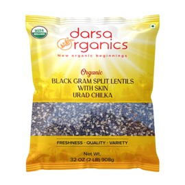 Darsa Organics Urad Dal Chilka 2 lb - Organic Black Gram Split Lentils with Skin, USDA Certified, Non-GMO, Chemical-Free, Kosher, Black Urad Dal Ideal for Indian Dishes & Healthy Recipes