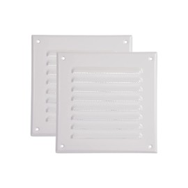 Vent Systems - 5 x 5 Inch (Inner) Pack of 2 White Metal Square Soffit Air Vent Grille Cover, Register Vent Deflector Louver Built-in Mesh HVAC for Bathroom Home Office Kitchen 6.5" x 6.5" (Outer)