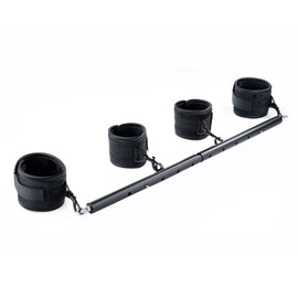 Black Heavy Duty Stainless Steel Expandable Spreader Bar with 4pcs Furry PU Black Adjustable Straps, Yoga Pilate Bar for Bedroom, Home Exercise Bar Sports Training Fitness Gear