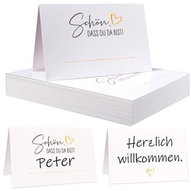 Pack of 50 Wedding Place Cards, Birthday Name Badges, Wedding Place Cards, "Schön Dass Du Da Bist", Place Cards, Confirmation, Communion, Christening, Table Cards Wedding Decoration Table