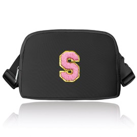 Janhavi Fanny Packs for Girls, Initial Fanny Pack for Girls, Belt Bag for Girls,Birthday Gifts for 6 7 8 9 10 11 12 13 Year Old,Purse for Girls Kids Sister, Girlfriend, Her, Crossbody Bag-Black S