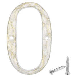 sourcing map House Address Letter, 5.5 Inch Cast Iron Vintage Wall Letter O Outside Letters for Home Street Office Mailbox Sign, White & Gold