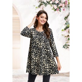 Enmain Tunic Tops for Women UK Loose Paisley Tunic Blouse 3/4 Long Sleeve Swing Tops for Leggings Brown S